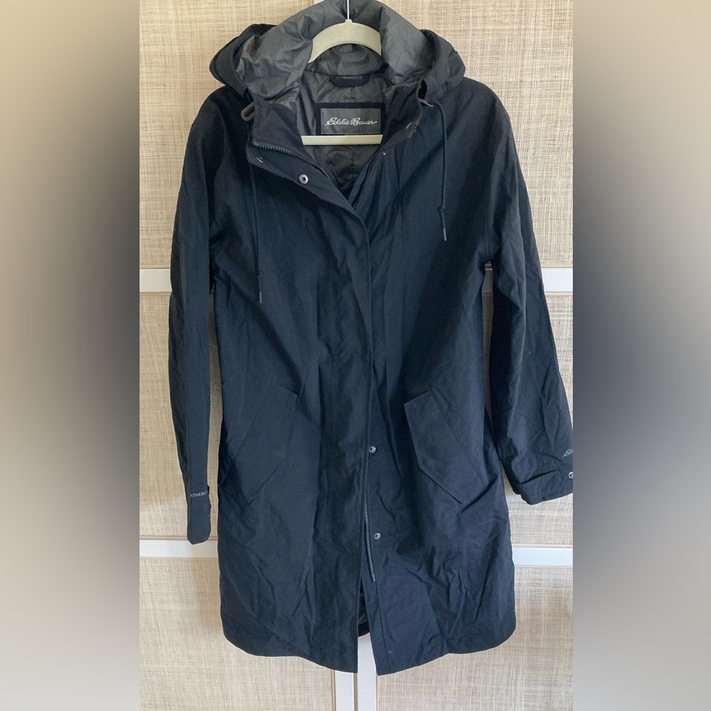 Eddie Bauer Women’s Medium Tall MT Black Rain Jacket Raincoat